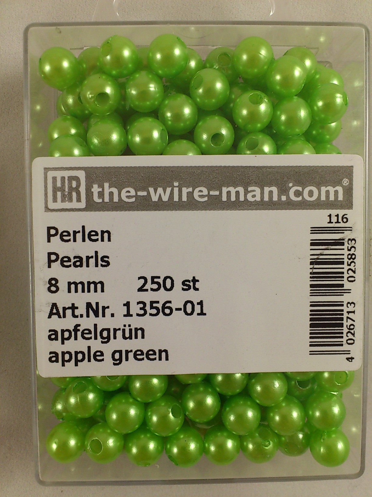 Perles vert de pomme 8 mm. 250 p.